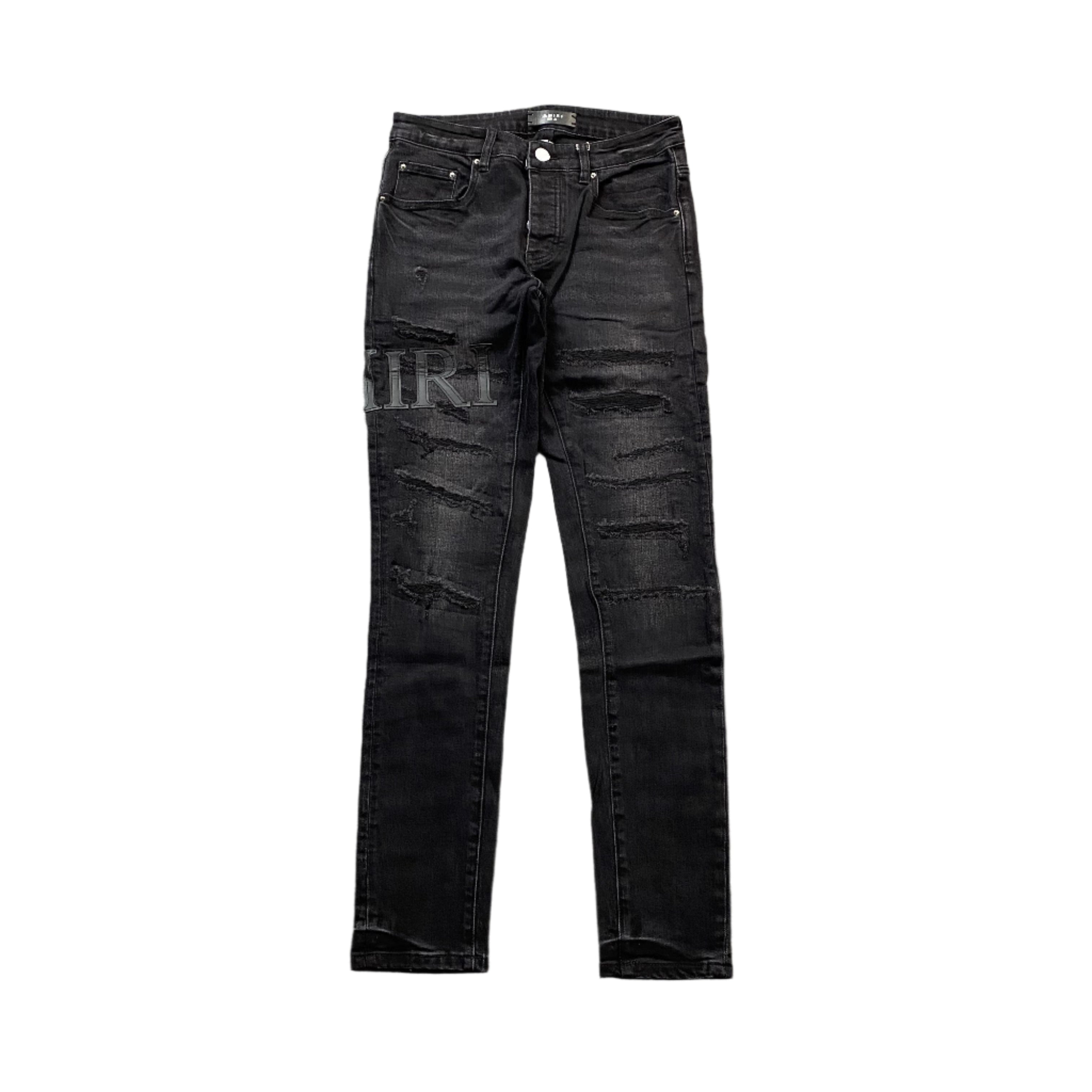 AMIRI CORE APPLIQUE BLACK LEATHER JEANS