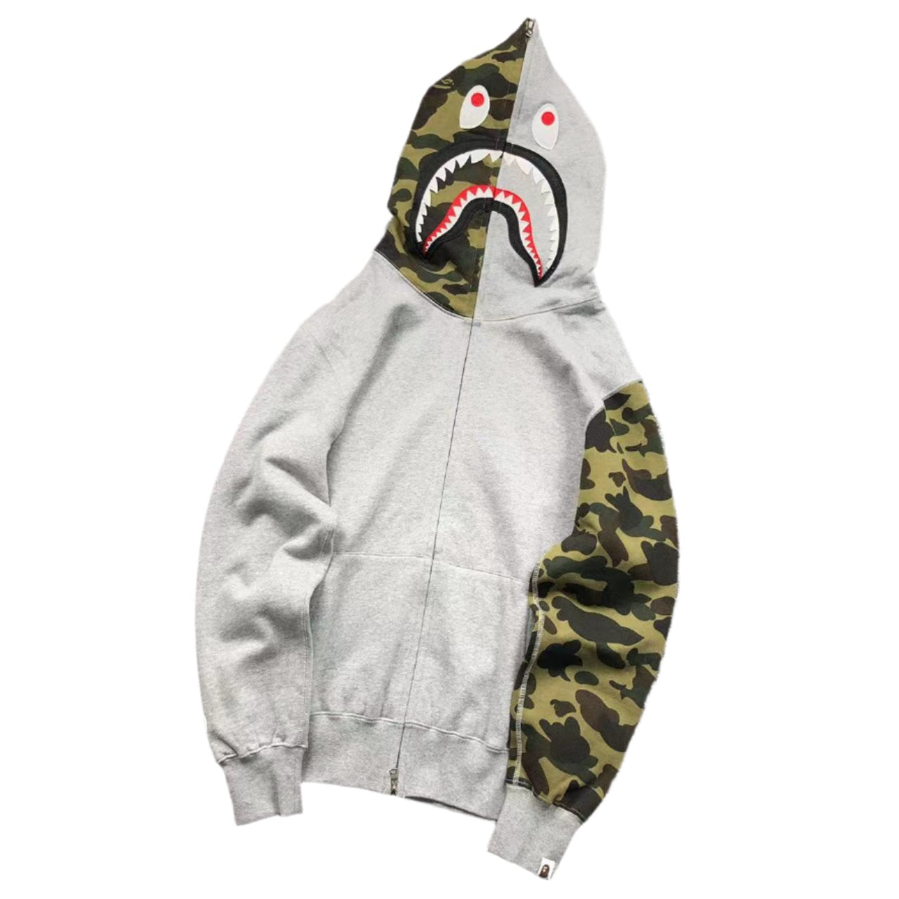 BAPE GREEN CAMO FULL ZIP HOODIE GREY