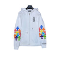 CHROME HEARTS MULTICOLOR CROSS PATCH ZIPPER HOODIE WHITE