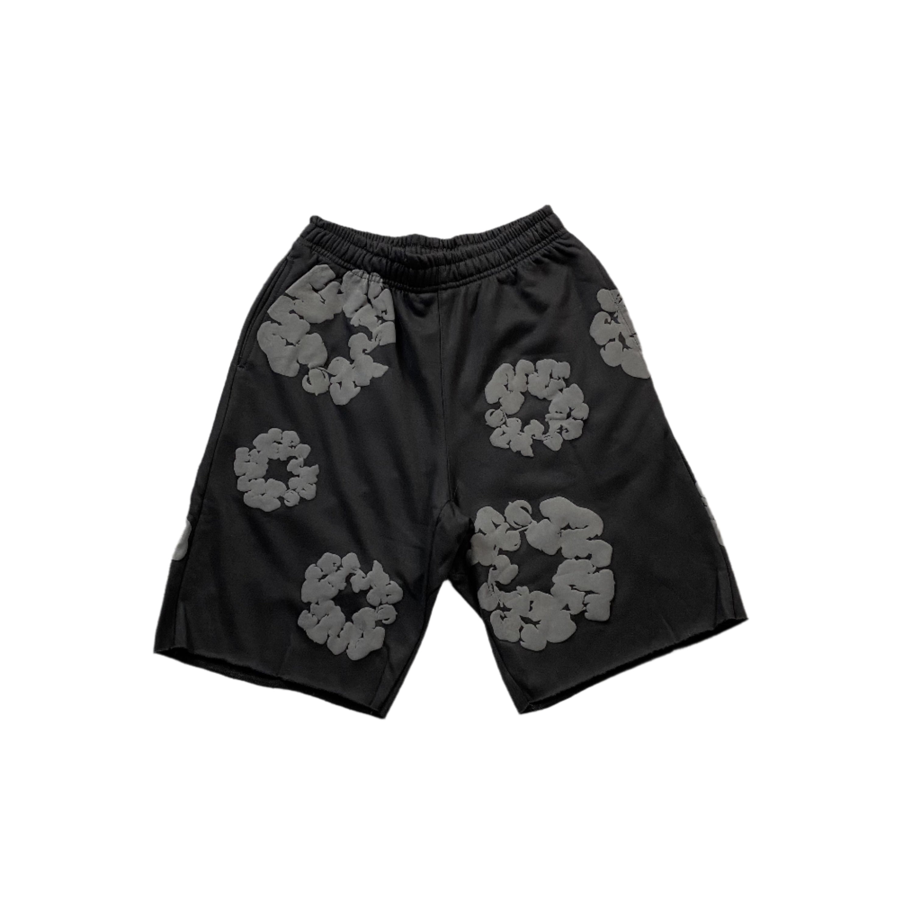DENIM TEARS COTTON WREATH SHORTS MONOCHROME BLACK