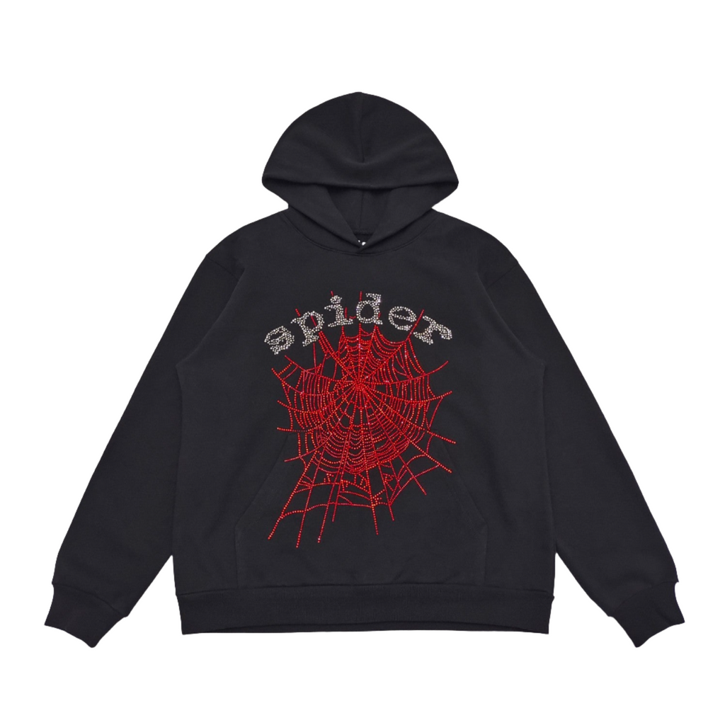 SP5DER OG RHINESTONE LOGO HOODIE BLACK